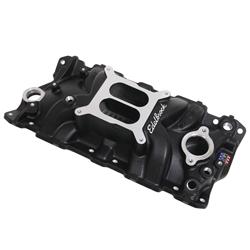 Intake Manifold, Performer EPS, Dual Plane, Aluminum, Black, Square Bore, Chevy, Small Block, Each