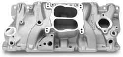 Intake Manifold, Performer, Dual Plane, Aluminum, Natural, Square/Spread Bore, Chevy, Small Block, Each