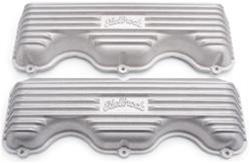 Valve Covers, Classic Series, Stock Height, Cast Aluminum, Satin, Edelbrock Logo, Chevy, Big Block W, Pair