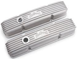 Valve Covers, Classic Series, Cast Aluminum, Satin, Edelbrock Logo, Chevy, Small Block, Pair