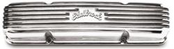 Valve Covers, Classic, Stock Height, Aluminum, Polished, Finned, Edelbrock Logo, Small Block Chevy, Pair