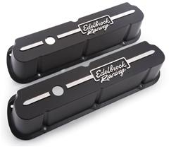 Valve Covers, Die-Cast Aluminum, Tall, Black Powdercoated, Edelbrock Racing Logo, Ford, 289, 302, 351W, Pair