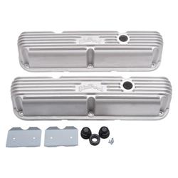 Valve Covers, Stock Height, Cast Aluminum, Natural, Ribbed Top with Edelbrock Logo, Chrysler, Small Block, Pair