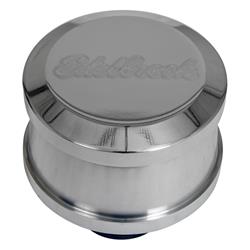Valve Cover Breather, Push-In, Round, Billet Aluminum, Polished, Edelbrock Logo, Each
