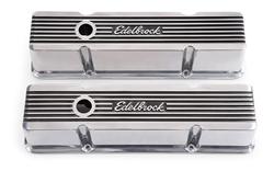 Valve Covers, Elite II Series, Tall, Cast Aluminum, Polished, Edelbrock Logo, Chevy, Small Block, Pair