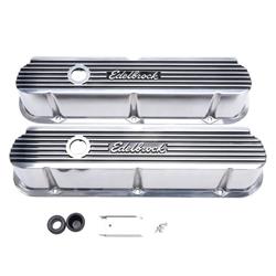 Valve Covers, Elite II Series, Tall, Cast Aluminum, Polished, Edelbrock Logo, Ford, Small Block, Pair