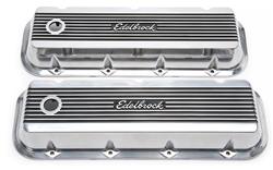 Valve Covers, Elite II Series, Stock Height, Aluminum, Polished, Edelbrock Logo, Chevy, Big Block, Pair