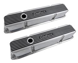 Valve Covers, Elite II Series, Stock Height, Aluminum, Polished, Edelbrock Logo, Mopar, Big Block, Pair