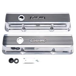 Valve Covers, Elite II Series, Stock Height, Aluminum, Polished, Edelbrock Logo, Ford, Big Block FE, Pair