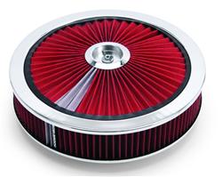 Air Cleaner Assembly, Pro-Flo, Round, 14 in., Red Cotton Gauze, Pro-Charge Stripe, Chrome Trim, Each