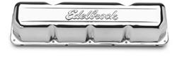 Valve Covers, Signature Series, Stock Height, Steel, Chrome, Edelbrock Logo, AMC, V8, Pair