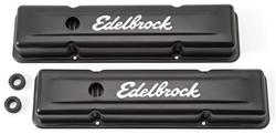 Valve Covers, Signature Series, Stock Height, Steel, Black, Edelbrock Logo, Chevy, Small Block, Pair