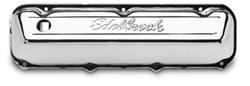 Valve Covers, Signature Series, Stock Height, Steel, Chrome, Edelbrock Logo, Ford, 385 Series Big Block, Pair