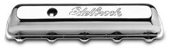 Valve Covers, Signature Series, Stock Height, Steel, Chrome, Edelbrock Logo, Oldsmobile, V8, Pair