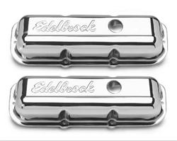 Valve Covers, Signature Series, Stock Height, Steel, Chrome, Edelbrock Logo, Chevy, V6, 2.8L, Pair