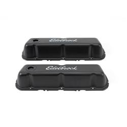 Valve Covers, Signature Series, Stock Height, Steel, Black, Edelbrock Logo, Ford, 260, 289, 302, 351W, Pair