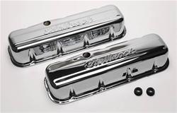 Valve Covers, Signature Series, Tall, Steel, Chrome, Edelbrock Logo, Chevy, Big Block, Pair