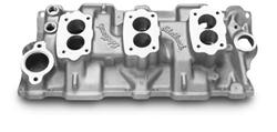 Intake Manifold, C-357-B Three-Deuce, Aluminum, Natural, for 4-Bolt Carbs, Chevy Small Block, Each