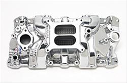 Intake Manifold, Performer RPM, Dual Plane, Aluminum, Polished, Square Bore, Chevy, Small Block, Each