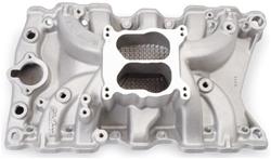 Intake Manifold, Performer RPM, Dual Plane, Aluminum, Natural, Square/Spread Bore, Oldsmobile, 307/330/350/403