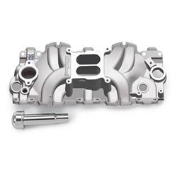 Intake Manifold, Performer RPM, Aluminum, Natural, Dual Plane, Square Bore, Large Oval Port, Chevy, Each