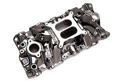 Intake Manifold, Performer RPM Air Gap, Dual Plane, Aluminum, Black Plasma Coated, Square Bore, Chevy, Small Block, Each