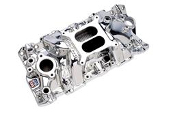 Intake Manifold, Performer RPM Air Gap, Dual Plane, Aluminum, Chrome Plasma Coated, Square Bore, Chevy, Small Block, Each