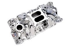 Intake Manifold, Performer RPM Air Gap, Dual Plane, Aluminum, Chrome Plasma Coated, Chevy, Big Block, Oval Port, Std. Deck