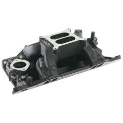 Intake Manifold, Performer RPM Air Gap, Dual Plane, Aluminum, Black, Square Bore, Dodge, Small Block, Each