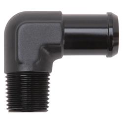 Fitting, Adapter, NPT to Hose Barb, 90 Degree, Aluminum, Black Anodized, 1/2 in. NPT, 3/4 in. Hose Barb, Each