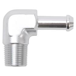 Fitting, Adapter, NPT to Hose Barb, 90 Degree, Aluminum, Clear Anodized, 3/8 in. NPT, 3/8 in. Hose Barb, Each