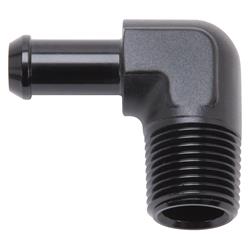 Fitting, Adapter, NPT to Hose Barb, 90 Degree, Aluminum, Black Anodized, 1/2 in. NPT, 3/8 in. Hose Barb, Each