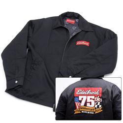 Jacket, 75th Anniversary, Zip-up, Cotton, Polyester, Black, Edelbrock Logo, Men's X-Large, Each