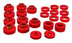 Body Mount Bushings, Polyurethane, Red, Jeep, Set of 22