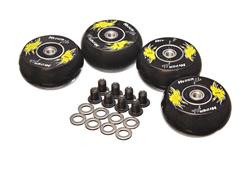 Creeper Wheels, Polyurethane, Black, 2.000 in. Diameter, ABEC Bearings, Includes Mounting Hardware, Set of 4