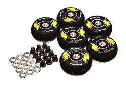 Creeper Wheels, Polyurethane, Black, 2.000 in. Diameter, ABEC Bearings, Includes Mounting Hardware, Set of 6