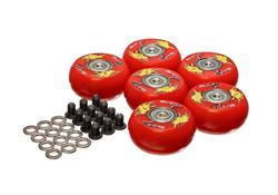 Creeper Wheels, Polyurethane, Red, 2.000 in. Diameter, ABEC Bearings, Includes Mounting Hardware, Set of 6