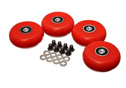 Creeper Wheels, Polyurethane, Red, 2.375 in. Diameter, ABEC Bearings, Includes Mounting Hardware, Set of 4