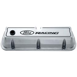 Valve Covers, Tall, Cast Aluminum, Polished, Ford Racing Logo, 3.750 in. Tall, Ford Small Block, Pair