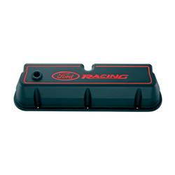 Valve Covers, Tall, Cast Aluminum, Black with Red Ford Racing Logo, 3.750 in. Tall, Ford Small Block, Pair