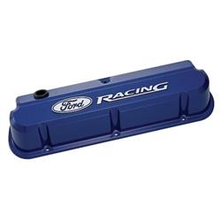 Valve Covers, Tall, Slant Edge Design, Cast Aluminum, Ford Blue, Ford Racing Logo, Ford, Small Block Windsor, Pair