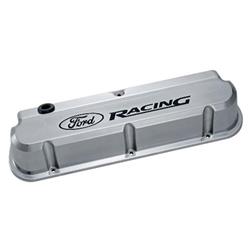 Valve Covers, Tall, Slant Edge Design, Cast Aluminum, Polished, Ford Racing Logo, Ford, Small Block Windsor, Pair