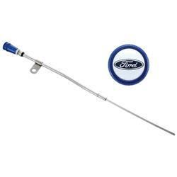 Engine Oil Dipstick, Blue Anodized Handle, Chrome Tube, Ford Small Block, Each