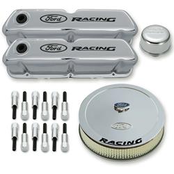 Engine Dress-Up Kit, Steel, Chrome, Ford Racing Logo, Ford Small Block Windsor, Kit