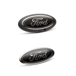 Emblems, Super Duty Black Oval Ford Emblems, Grille/Tailgate Position, Plastic, Black Chrome, Ford Oval Logo, with Camera Provision, Ford, Pair