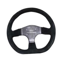 Steering Wheel, 3-spoke, Black Suede Grip, Black Spokes, 1.420 in. Dish, 13.000 in. Diameter, 6-bolt, Ford, Each