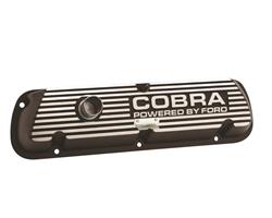 Valve Covers, Stock Height, Cast Aluminum, Black Wrinkle, Ribbed with Cobra Logo, Ford, Small Block, Pair