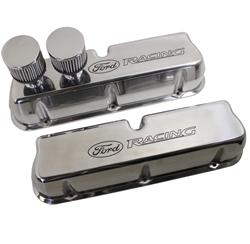 Valve Covers, Perimeter Bolt Mounting, Cast Aluminum, Polished, Ford Racing Logo, Ford, 289, 302, 351W, Pair