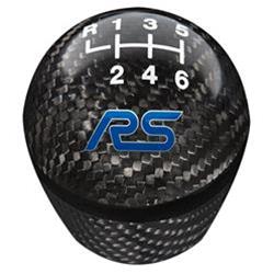 Shifter Knob, Round, Carbon Fiber, Black, White 6-speed Shift Pattern and Blue RS Logo, Ford, Manual, Each