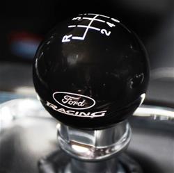 Shifter Knob, Round, Composite, Black, Manual 6-speed/Ford Racing Logo, Thread On M12 x 1.25mm, Ford, Each